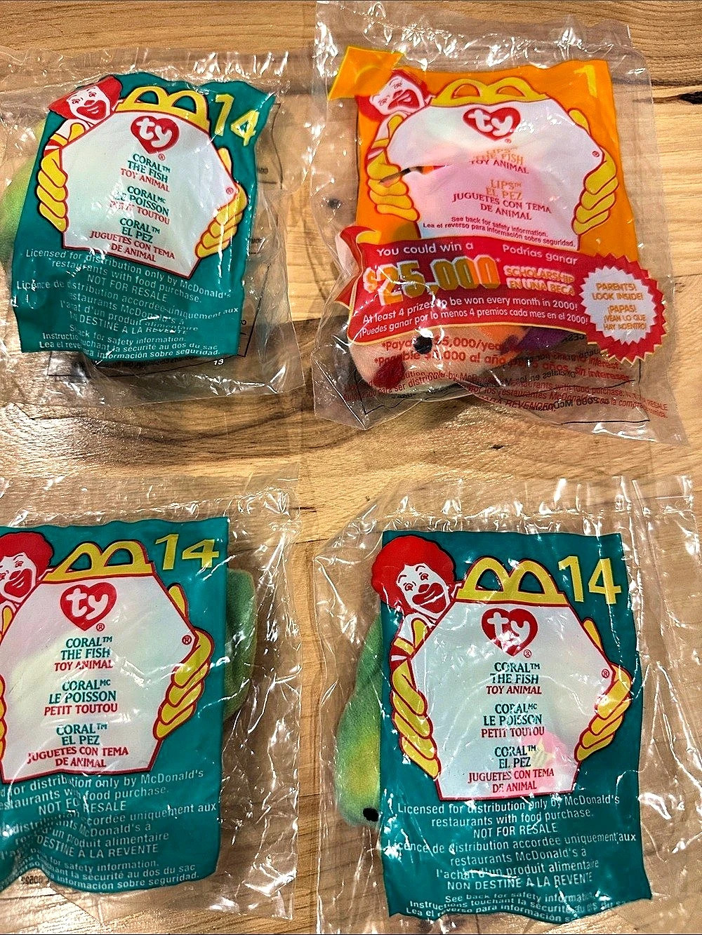 Ty Coral the Fish / Lips the Fish McDonald's Teenie Beanie Babies Set of 4